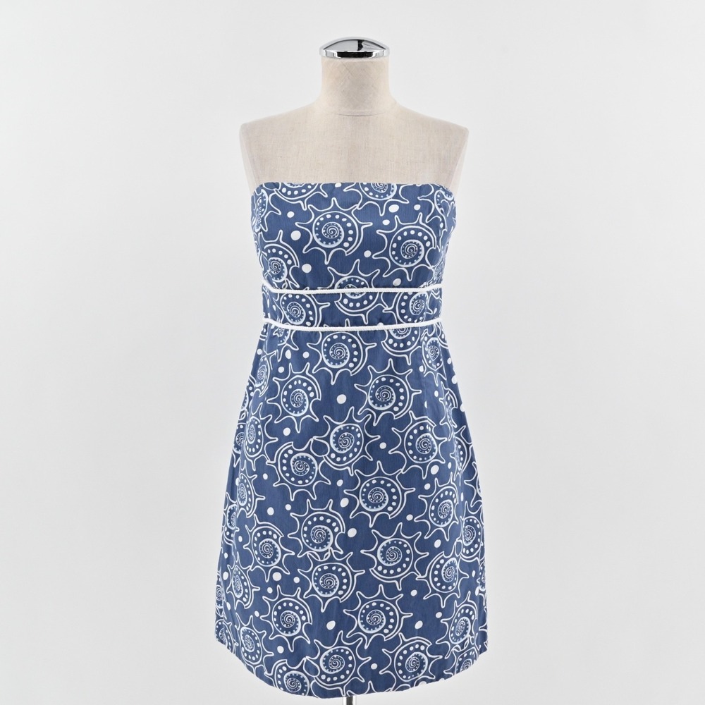 Vineyard Vines Strapless Blue and White Printed Dress